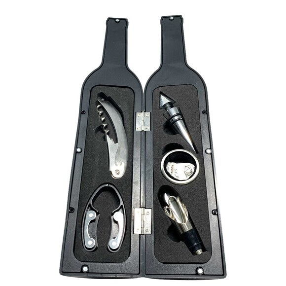 Wine Opener Kit 5 Pc Bar Tool Set In Wine Bottle Case Scarlet Pearl Casino New - Picture 1 of 7
